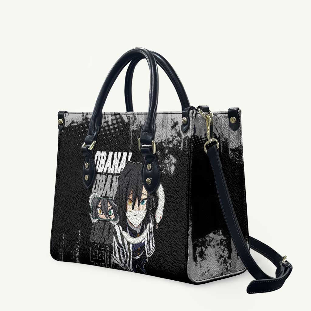 Obanai Iguro Demon Slayer Monochrome Leather Bag Design with Snake and Grunge Texture - The Mazicc