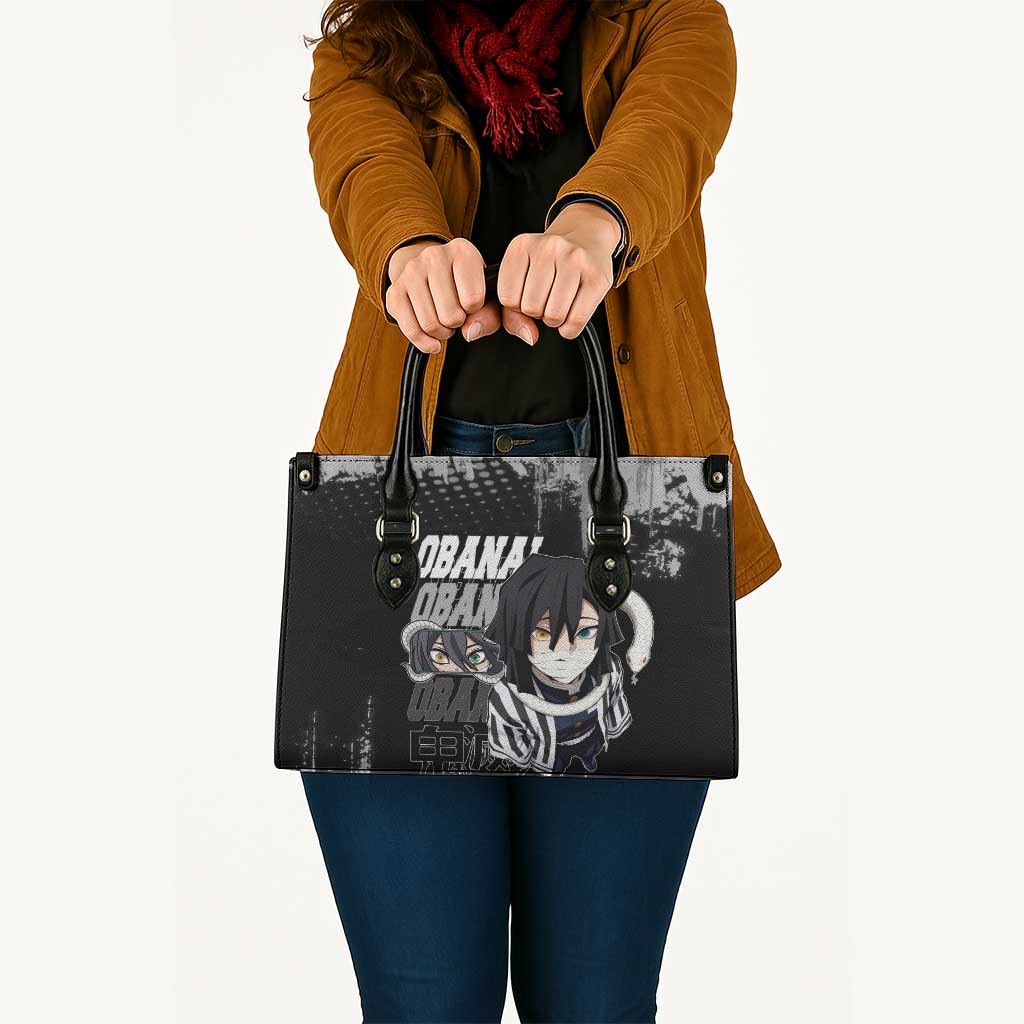 Obanai Iguro Demon Slayer Monochrome Leather Bag Design with Snake and Grunge Texture - The Mazicc