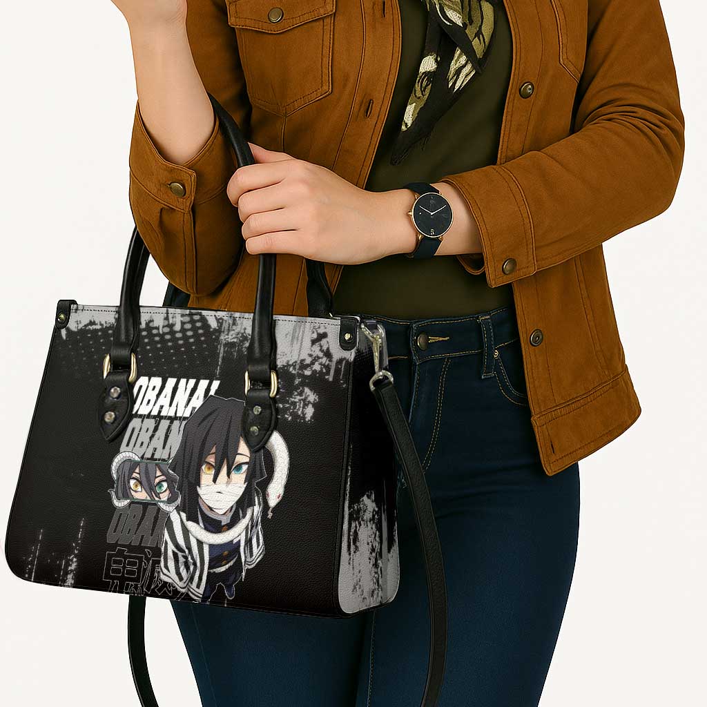 Obanai Iguro Demon Slayer Monochrome Leather Bag Design with Snake and Grunge Texture - The Mazicc