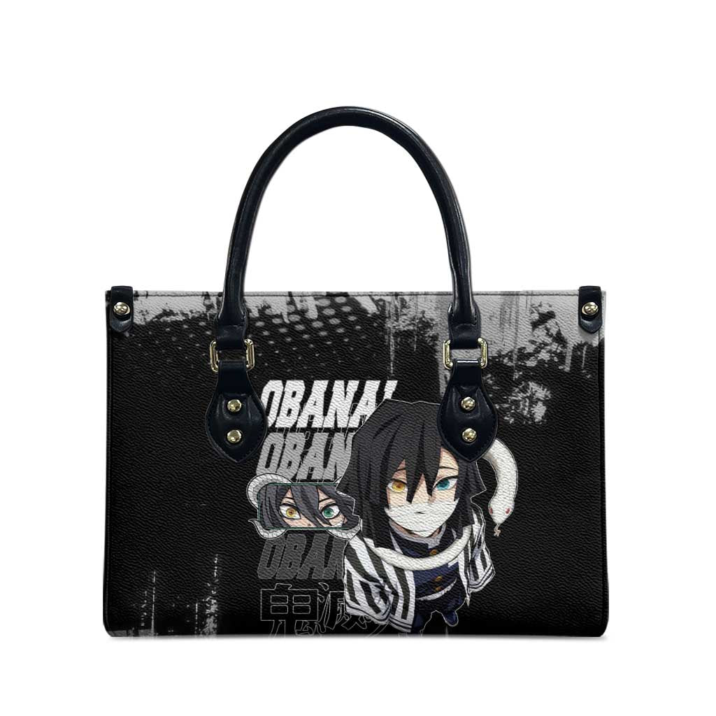Obanai Iguro Demon Slayer Monochrome Leather Bag Design with Snake and Grunge Texture - The Mazicc
