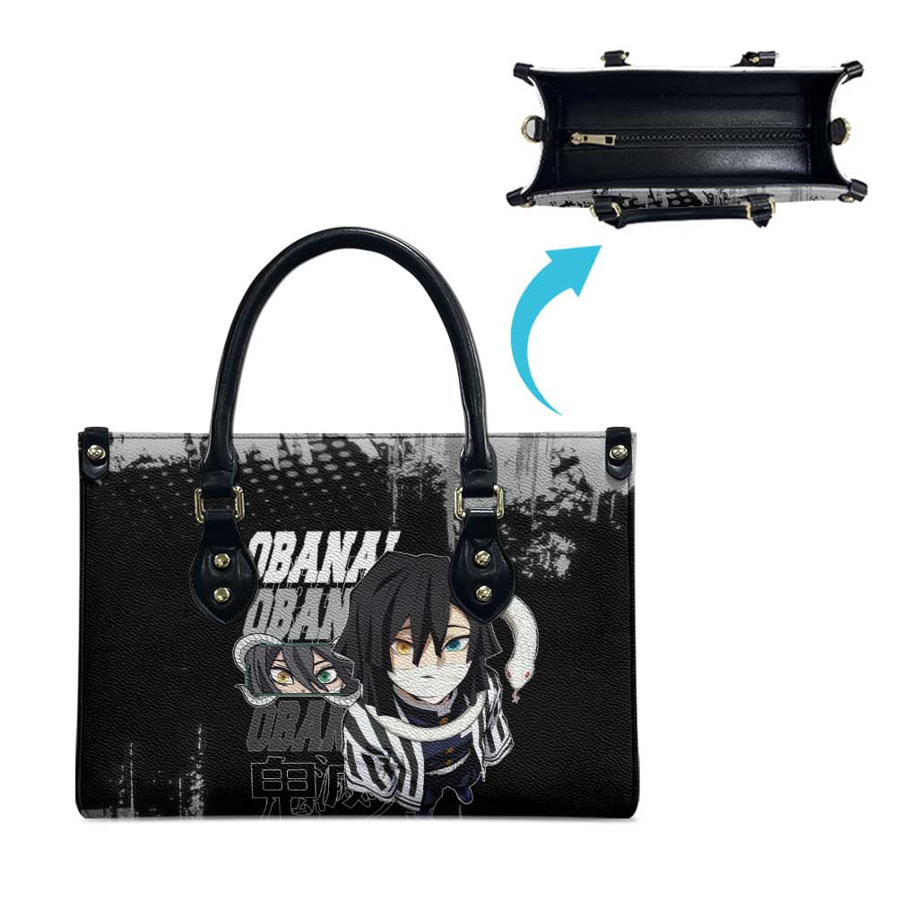 Obanai Iguro Demon Slayer Monochrome Leather Bag Design with Snake and Grunge Texture - The Mazicc