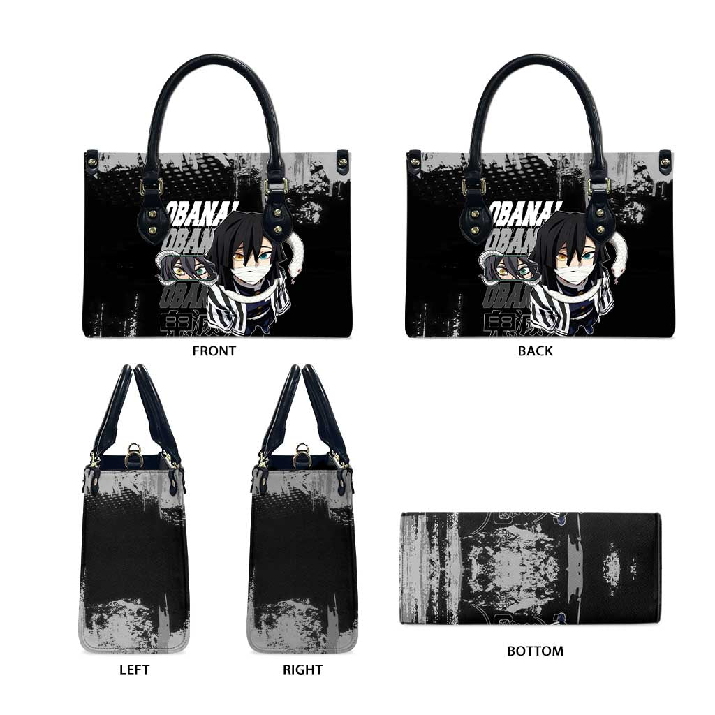 Obanai Iguro Demon Slayer Monochrome Leather Bag Design with Snake and Grunge Texture - The Mazicc