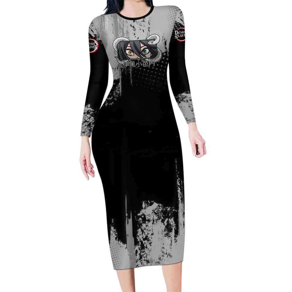 Obanai Iguro Demon Slayer Monochrome Long Sleeve Bodycon Dress Design with Snake and Grunge Texture - The Mazicc