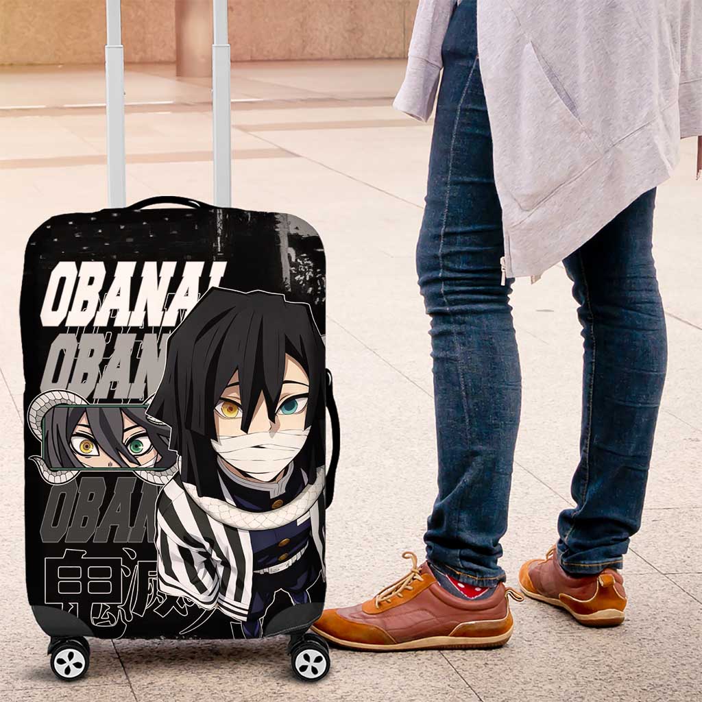 Obanai Iguro Demon Slayer Monochrome Luggage Cover Design with Snake and Grunge Texture - The Mazicc