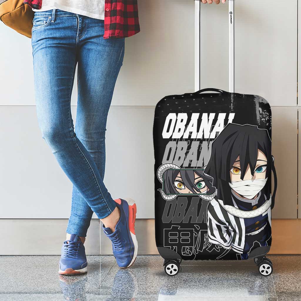 Obanai Iguro Demon Slayer Monochrome Luggage Cover Design with Snake and Grunge Texture - The Mazicc