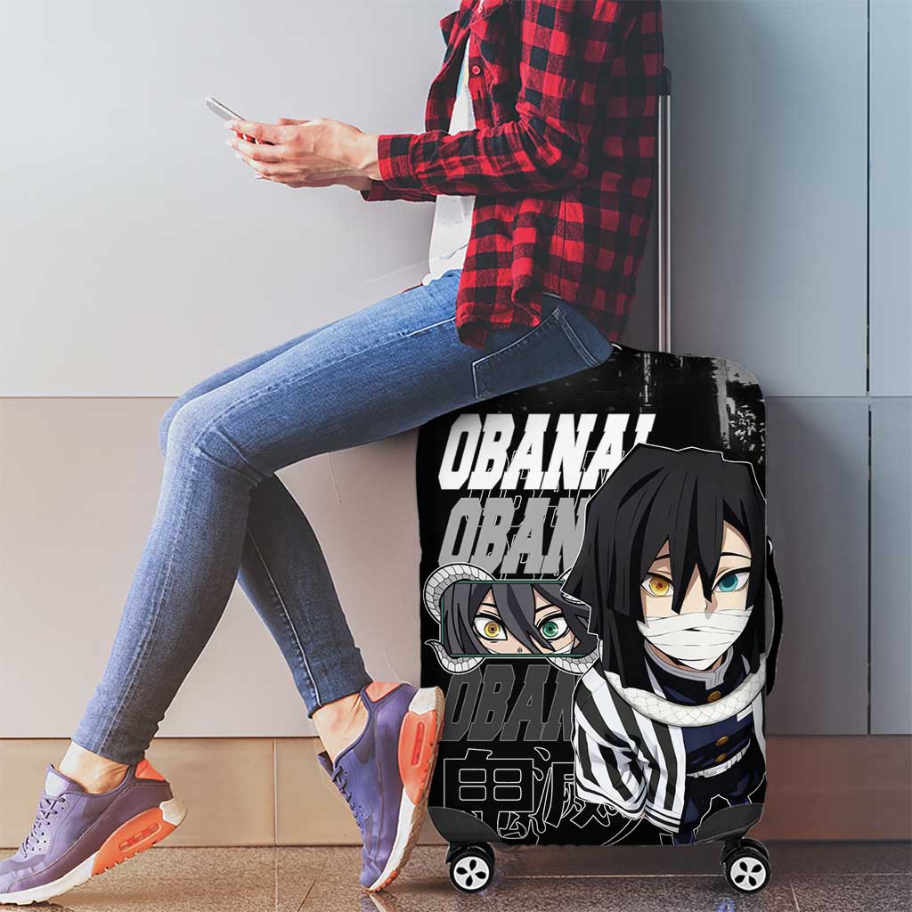 Obanai Iguro Demon Slayer Monochrome Luggage Cover Design with Snake and Grunge Texture - The Mazicc