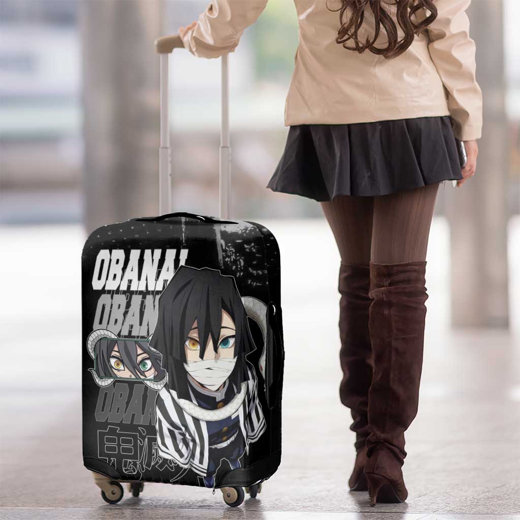 Obanai Iguro Demon Slayer Monochrome Luggage Cover Design with Snake and Grunge Texture - The Mazicc