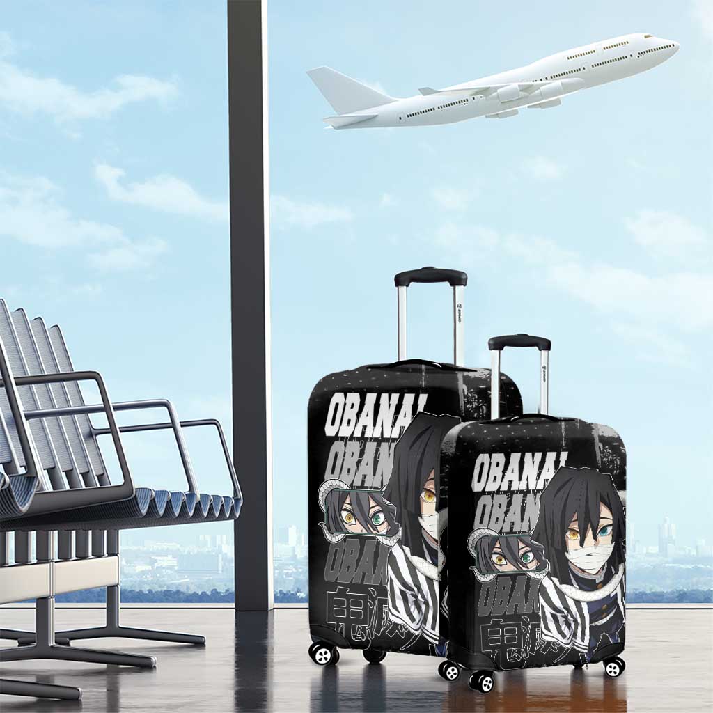 Obanai Iguro Demon Slayer Monochrome Luggage Cover Design with Snake and Grunge Texture - The Mazicc