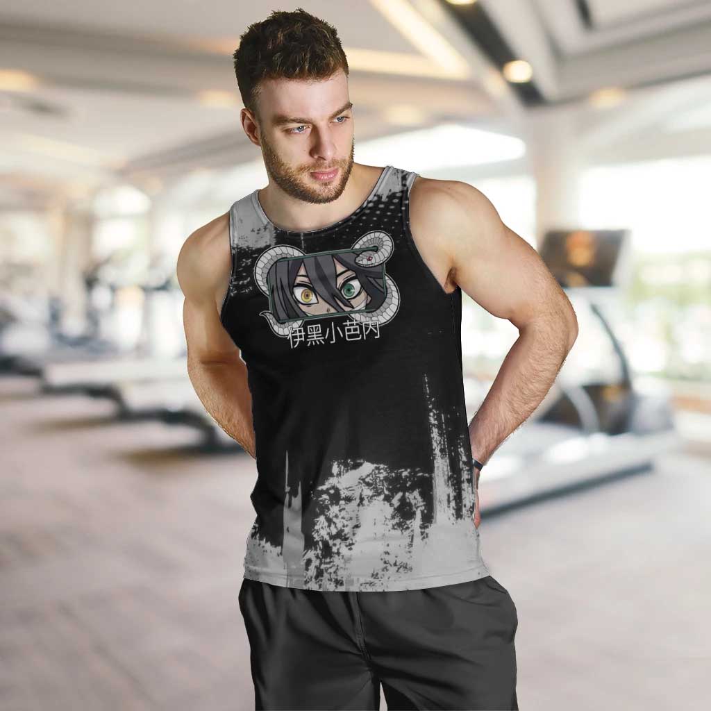 Obanai Iguro Demon Slayer Monochrome Men Tank Top Design with Snake and Grunge Texture - The Mazicc