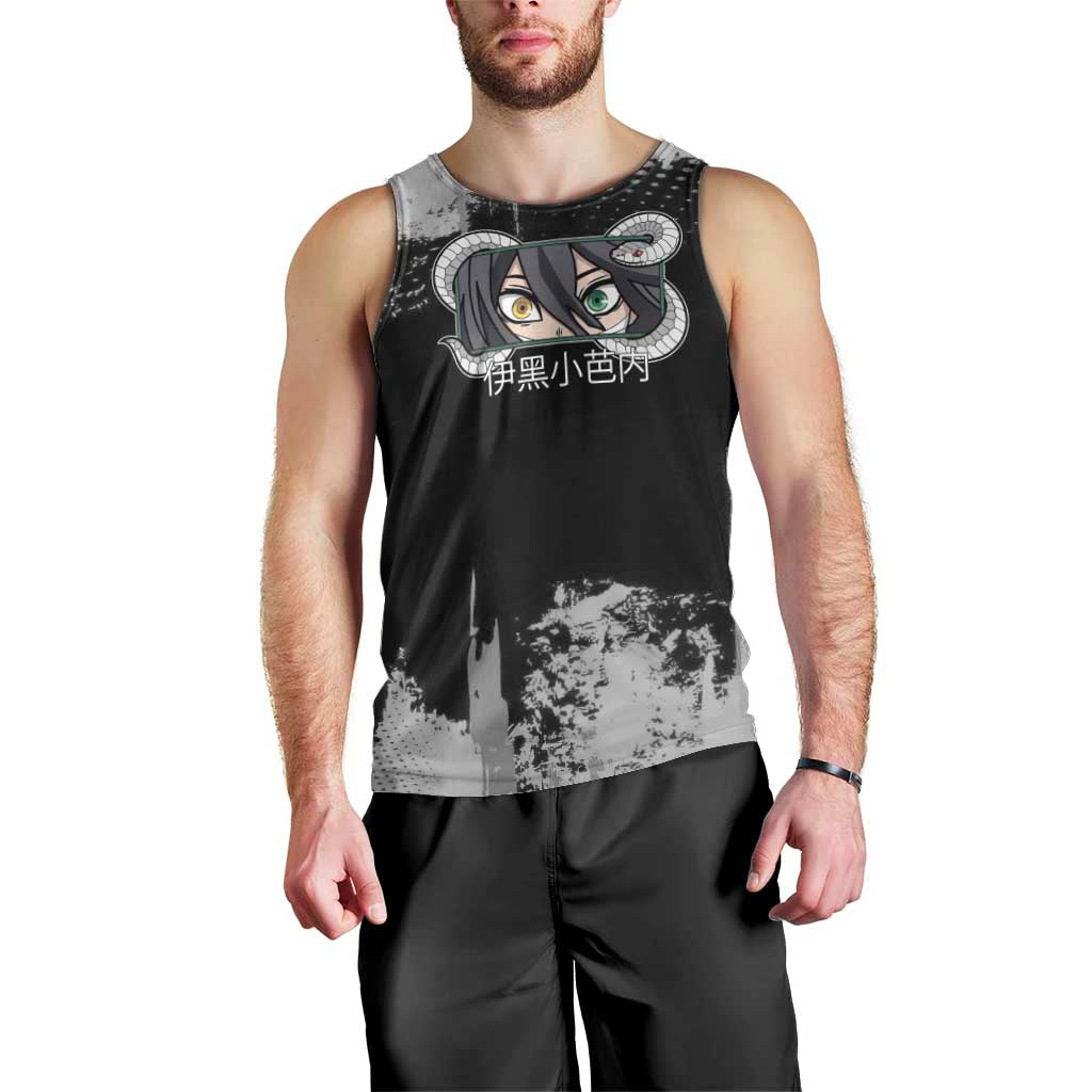 Obanai Iguro Demon Slayer Monochrome Men Tank Top Design with Snake and Grunge Texture - The Mazicc