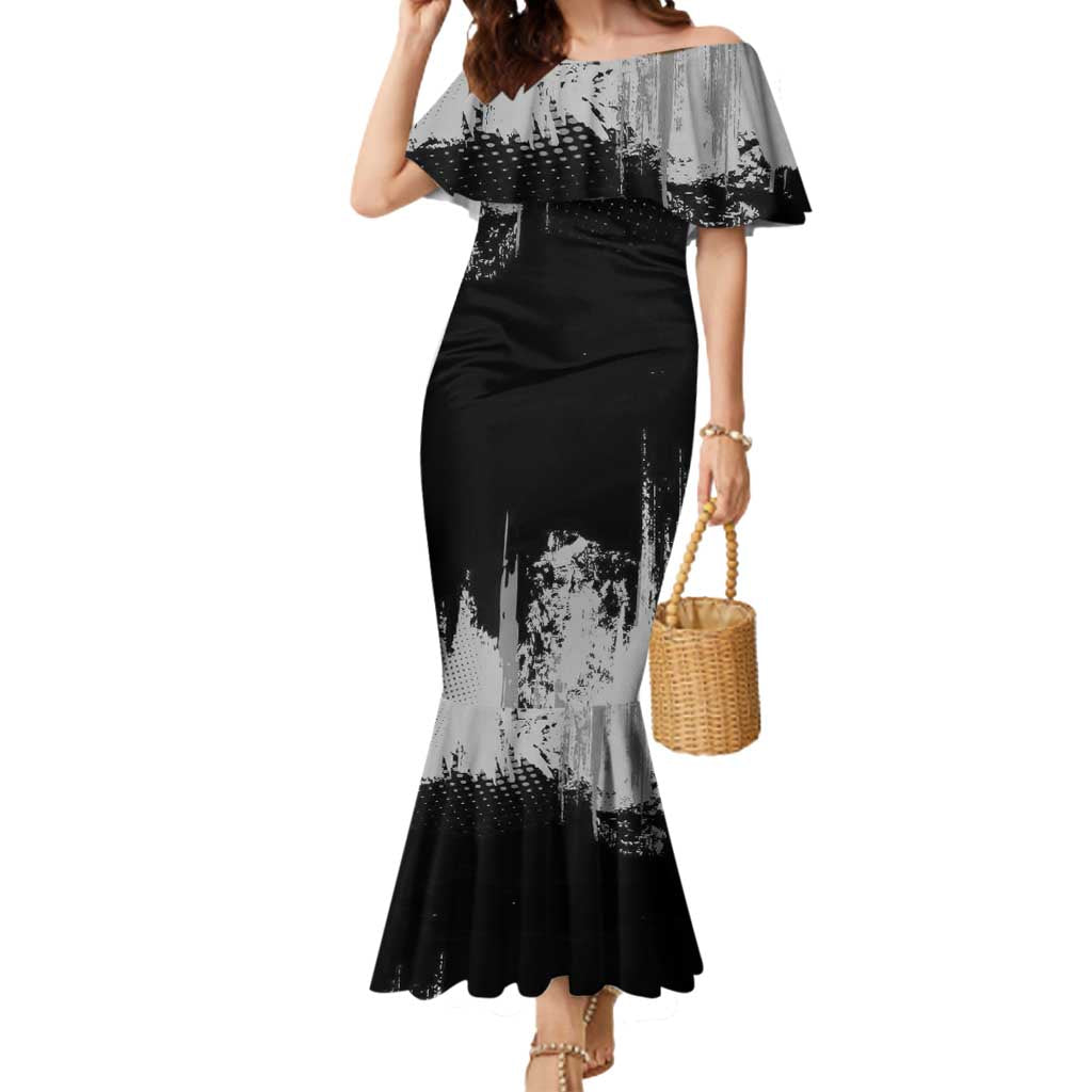 Obanai Iguro Demon Slayer Monochrome Mermaid Dress Design with Snake and Grunge Texture - The Mazicc