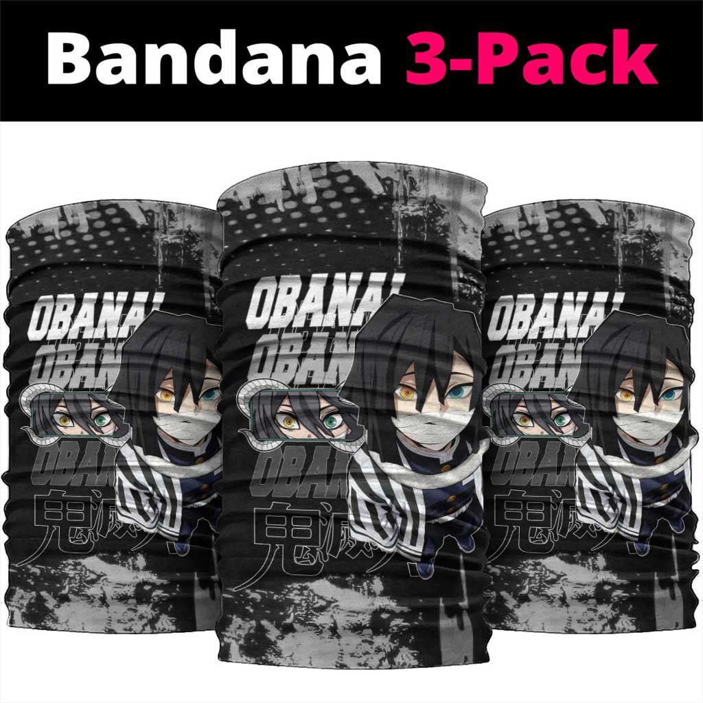 Obanai Iguro Demon Slayer Monochrome Neck Gaiter Design with Snake and Grunge Texture - The Mazicc