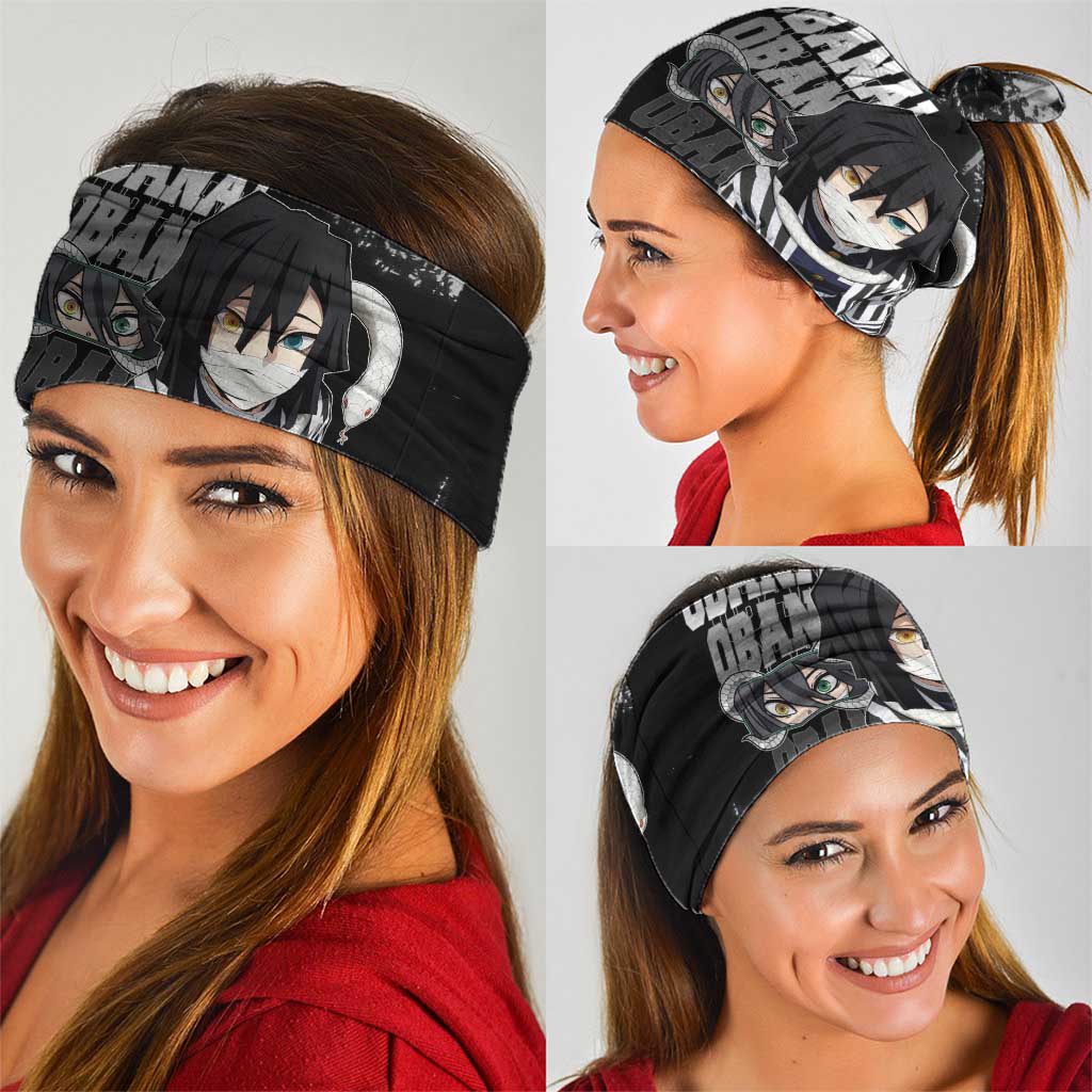 Obanai Iguro Demon Slayer Monochrome Neck Gaiter Design with Snake and Grunge Texture - The Mazicc