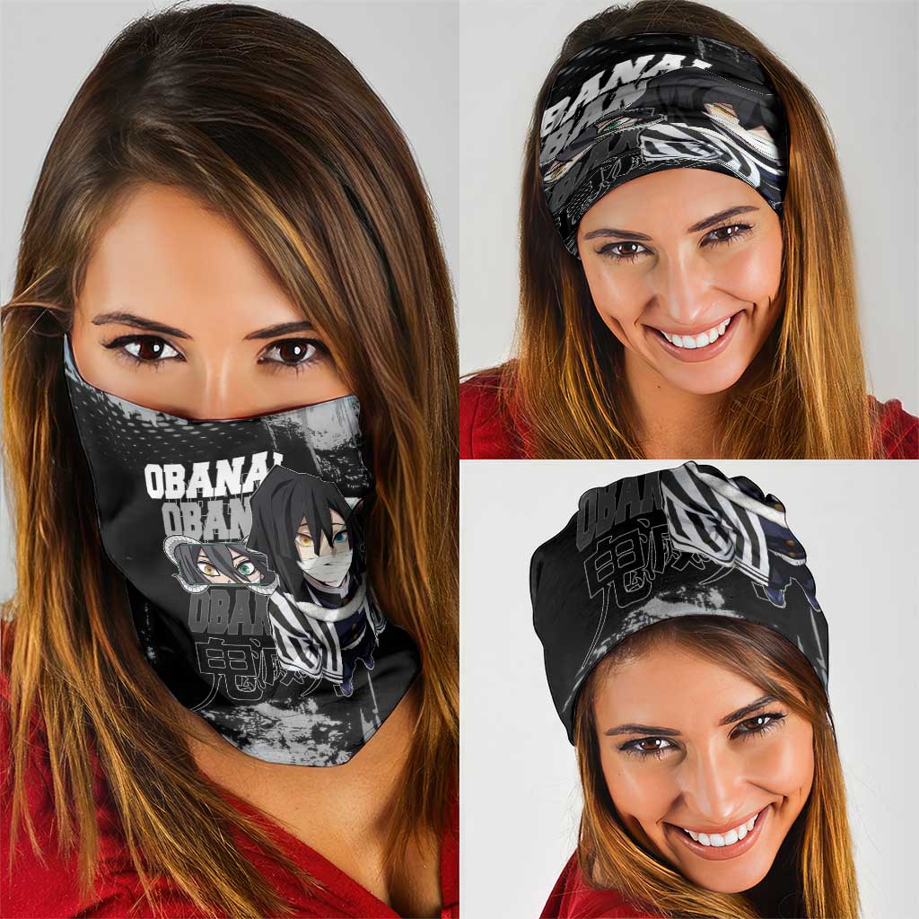 Obanai Iguro Demon Slayer Monochrome Neck Gaiter Design with Snake and Grunge Texture - The Mazicc