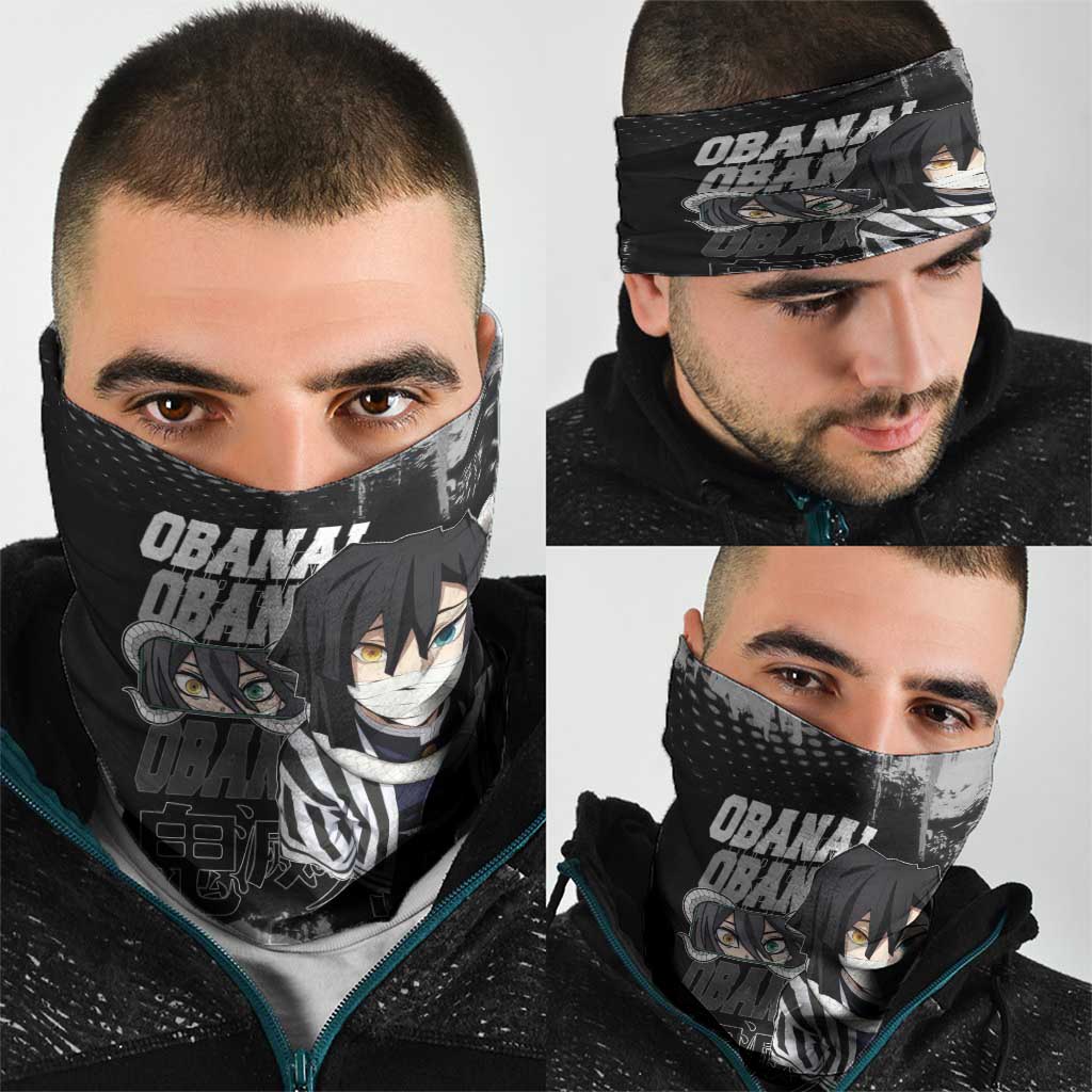 Obanai Iguro Demon Slayer Monochrome Neck Gaiter Design with Snake and Grunge Texture - The Mazicc