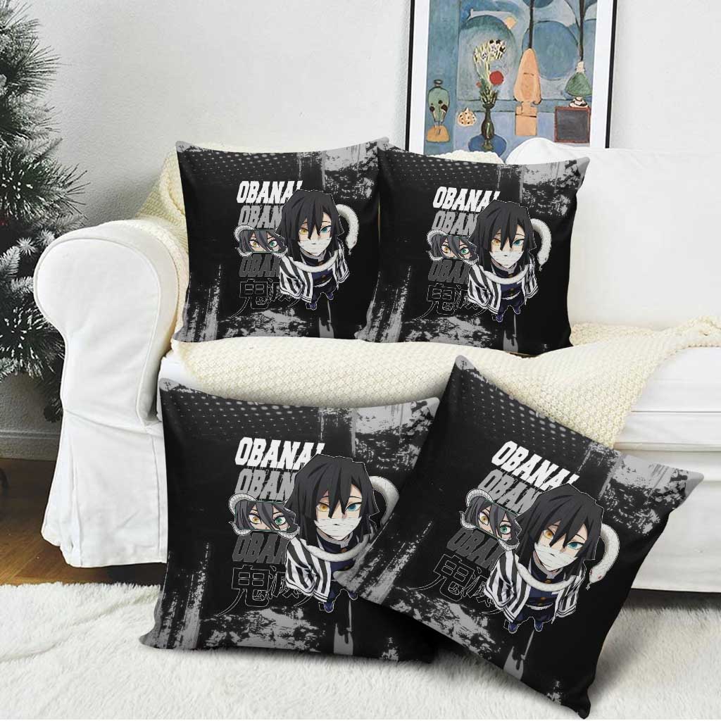 Obanai Iguro Demon Slayer Monochrome Pillow Cover Design with Snake and Grunge Texture - The Mazicc