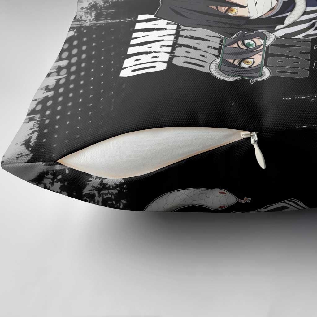 Obanai Iguro Demon Slayer Monochrome Pillow Cover Design with Snake and Grunge Texture - The Mazicc