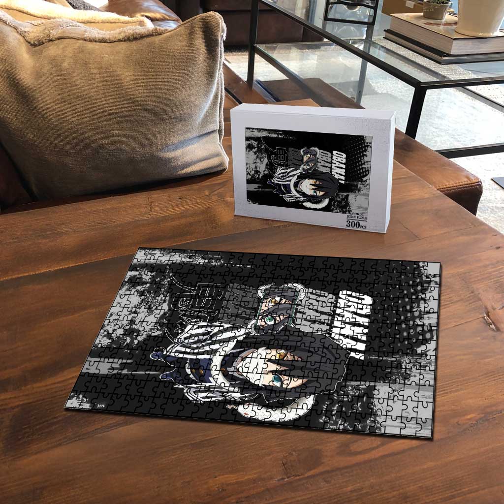 Obanai Iguro Demon Slayer Monochrome Puzzle Design with Snake and Grunge Texture - The Mazicc