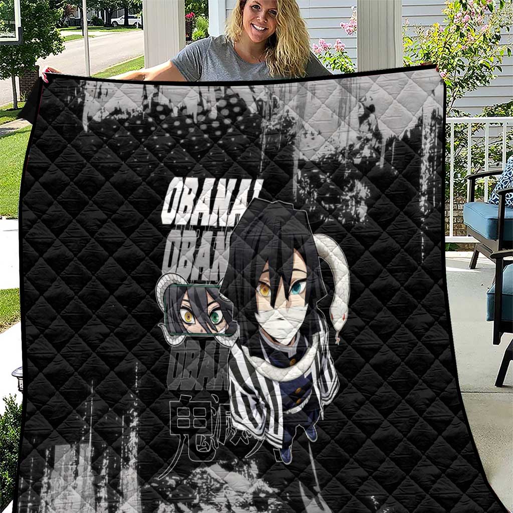 Obanai Iguro Demon Slayer Monochrome Quilt Design with Snake and Grunge Texture - The Mazicc