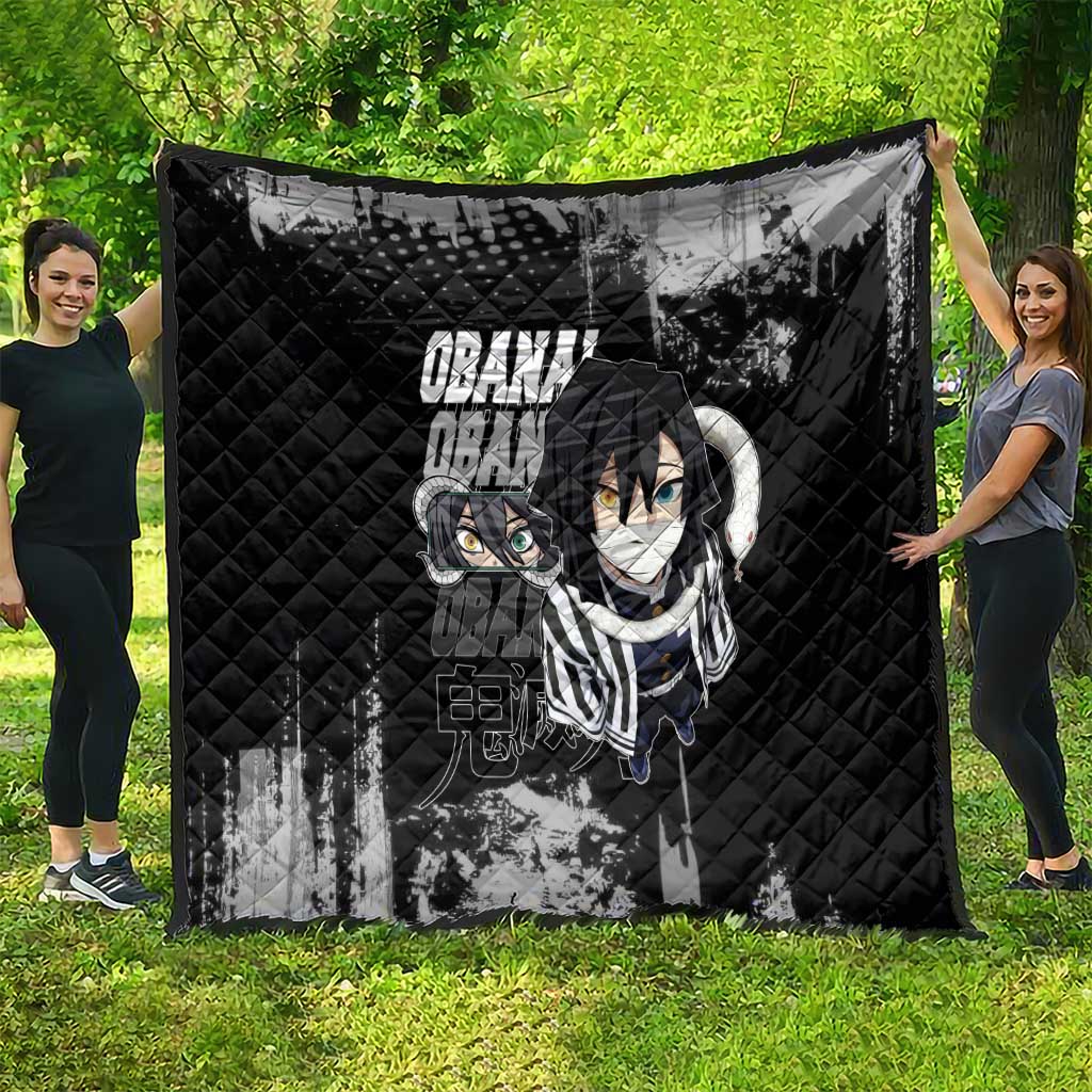 Obanai Iguro Demon Slayer Monochrome Quilt Design with Snake and Grunge Texture - The Mazicc