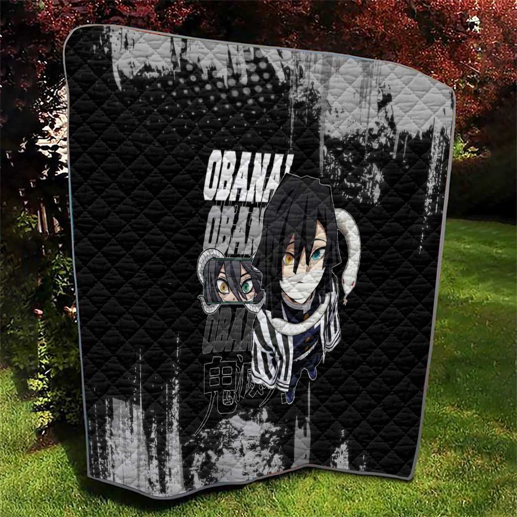 Obanai Iguro Demon Slayer Monochrome Quilt Design with Snake and Grunge Texture - The Mazicc
