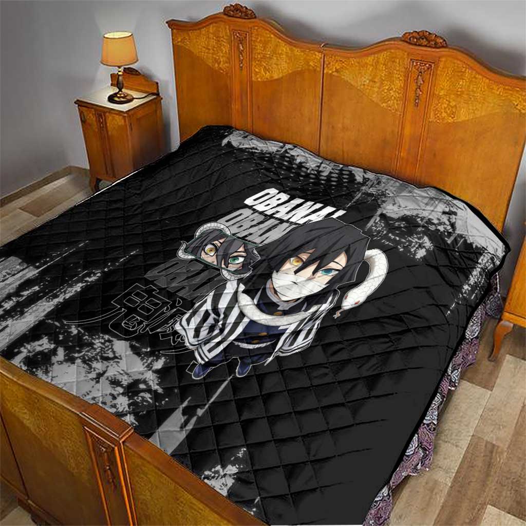 Obanai Iguro Demon Slayer Monochrome Quilt Design with Snake and Grunge Texture - The Mazicc