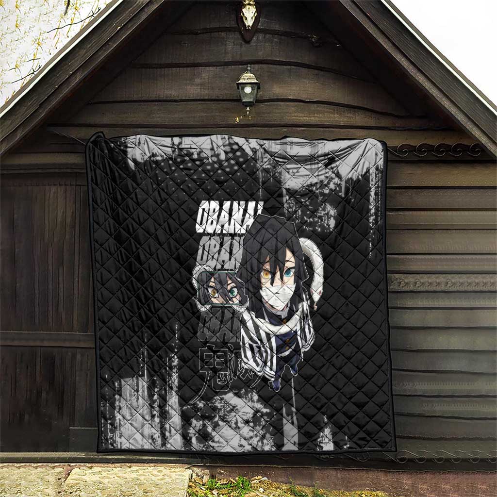 Obanai Iguro Demon Slayer Monochrome Quilt Design with Snake and Grunge Texture - The Mazicc