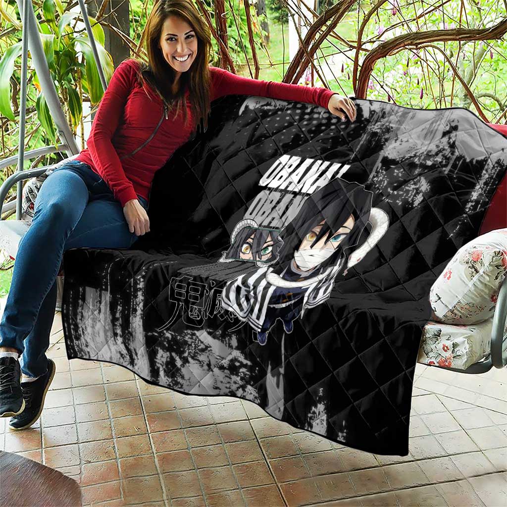 Obanai Iguro Demon Slayer Monochrome Quilt Design with Snake and Grunge Texture - The Mazicc