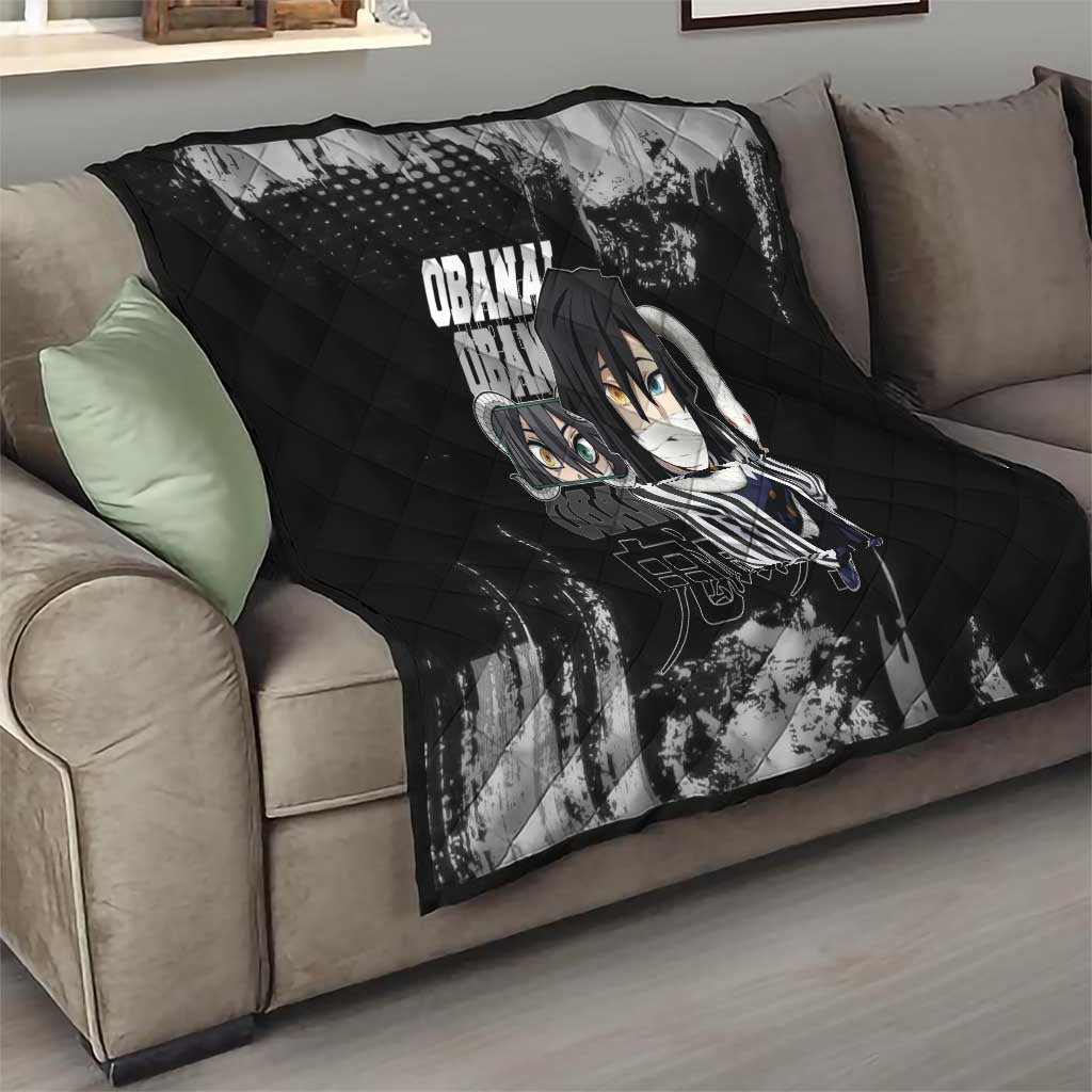 Obanai Iguro Demon Slayer Monochrome Quilt Design with Snake and Grunge Texture - The Mazicc
