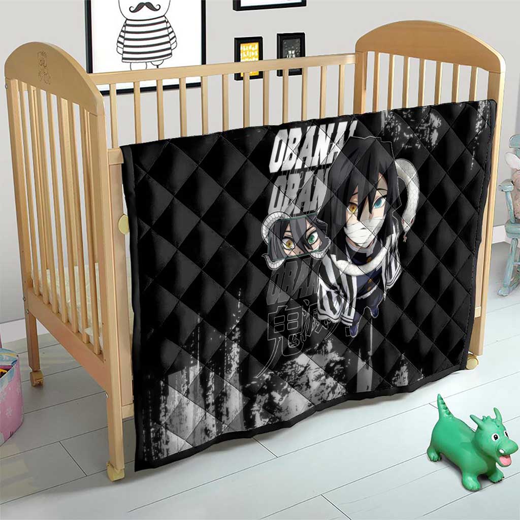 Obanai Iguro Demon Slayer Monochrome Quilt Design with Snake and Grunge Texture - The Mazicc