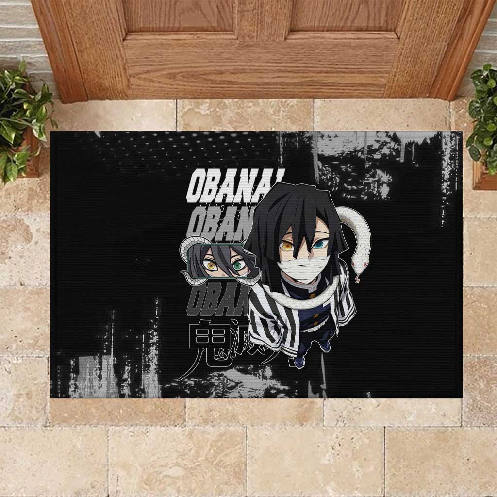 Obanai Iguro Demon Slayer Monochrome Rubber Doormat Design with Snake and Grunge Texture - The Mazicc
