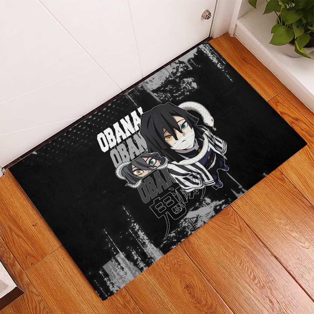 Obanai Iguro Demon Slayer Monochrome Rubber Doormat Design with Snake and Grunge Texture - The Mazicc