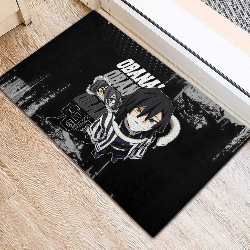 Obanai Iguro Demon Slayer Monochrome Rubber Doormat Design with Snake and Grunge Texture - The Mazicc