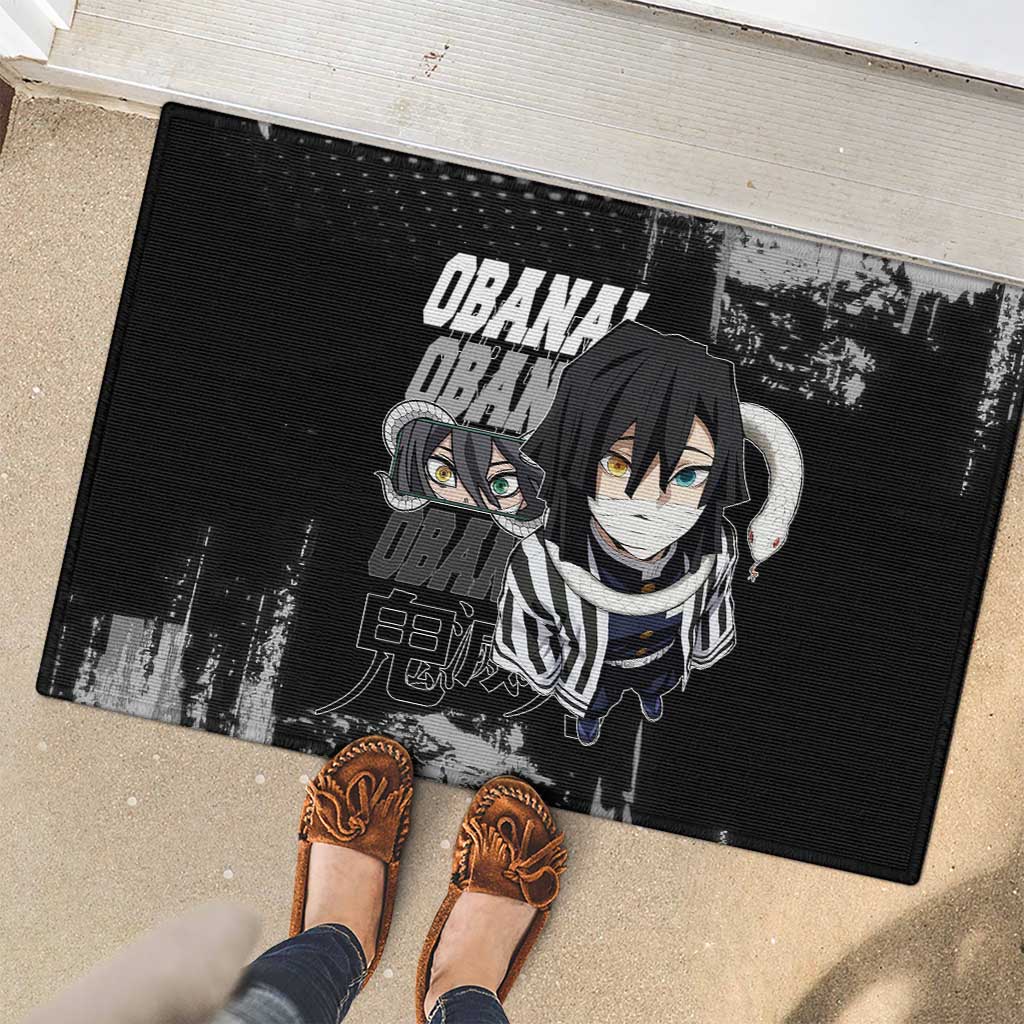 Obanai Iguro Demon Slayer Monochrome Rubber Doormat Design with Snake and Grunge Texture - The Mazicc