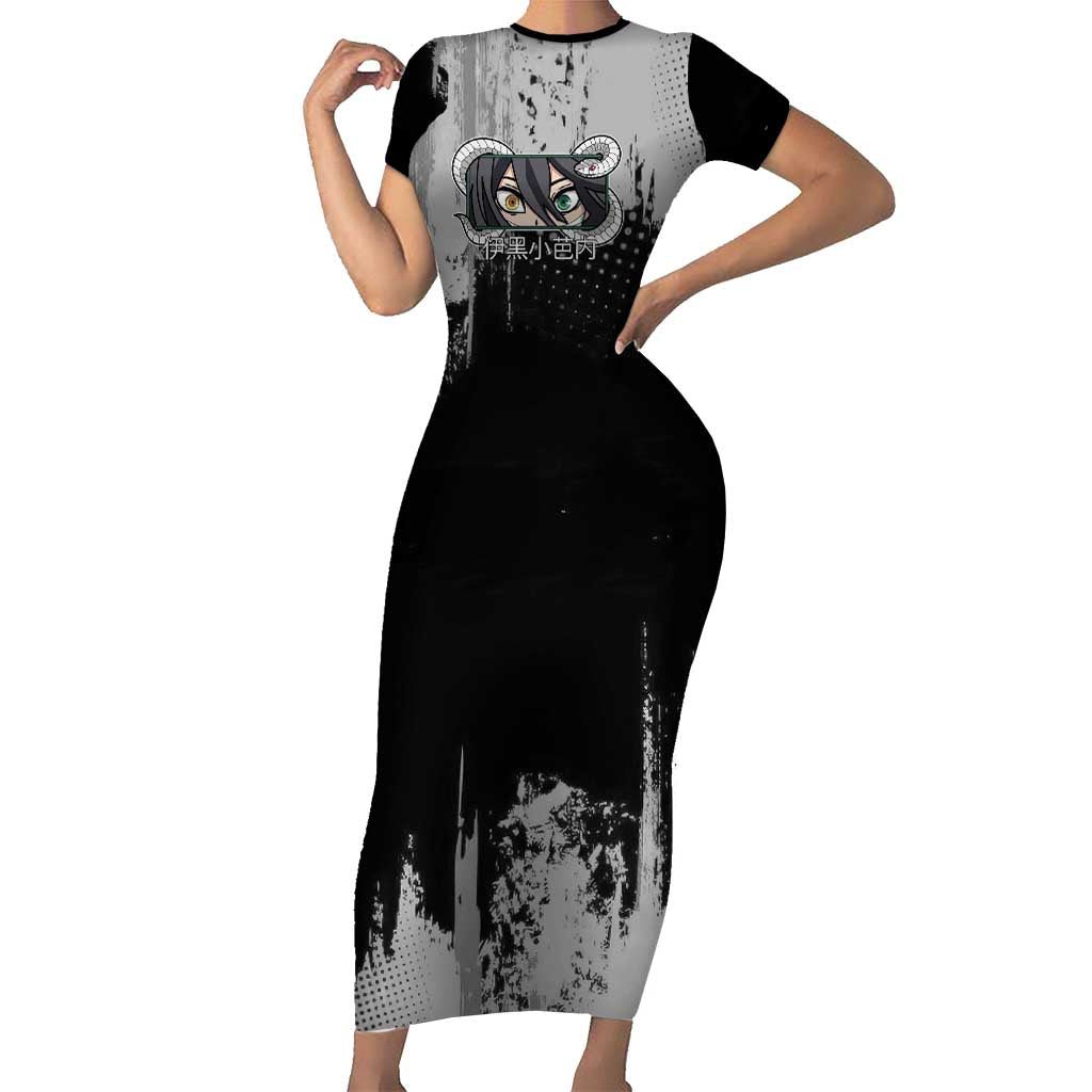 Obanai Iguro Demon Slayer Monochrome Short Sleeve Bodycon Dress Design with Snake and Grunge Texture - The Mazicc