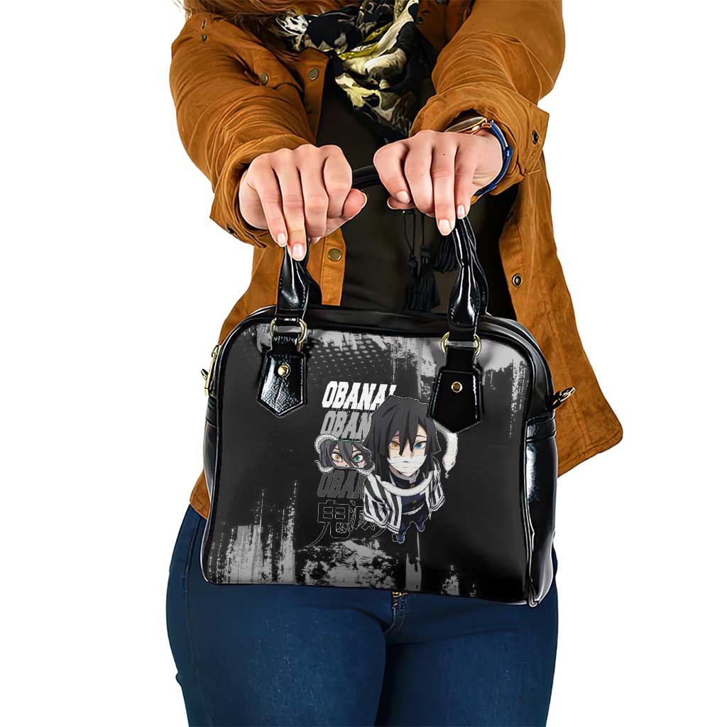 Obanai Iguro Demon Slayer Monochrome Shoulder Handbag Design with Snake and Grunge Texture - The Mazicc