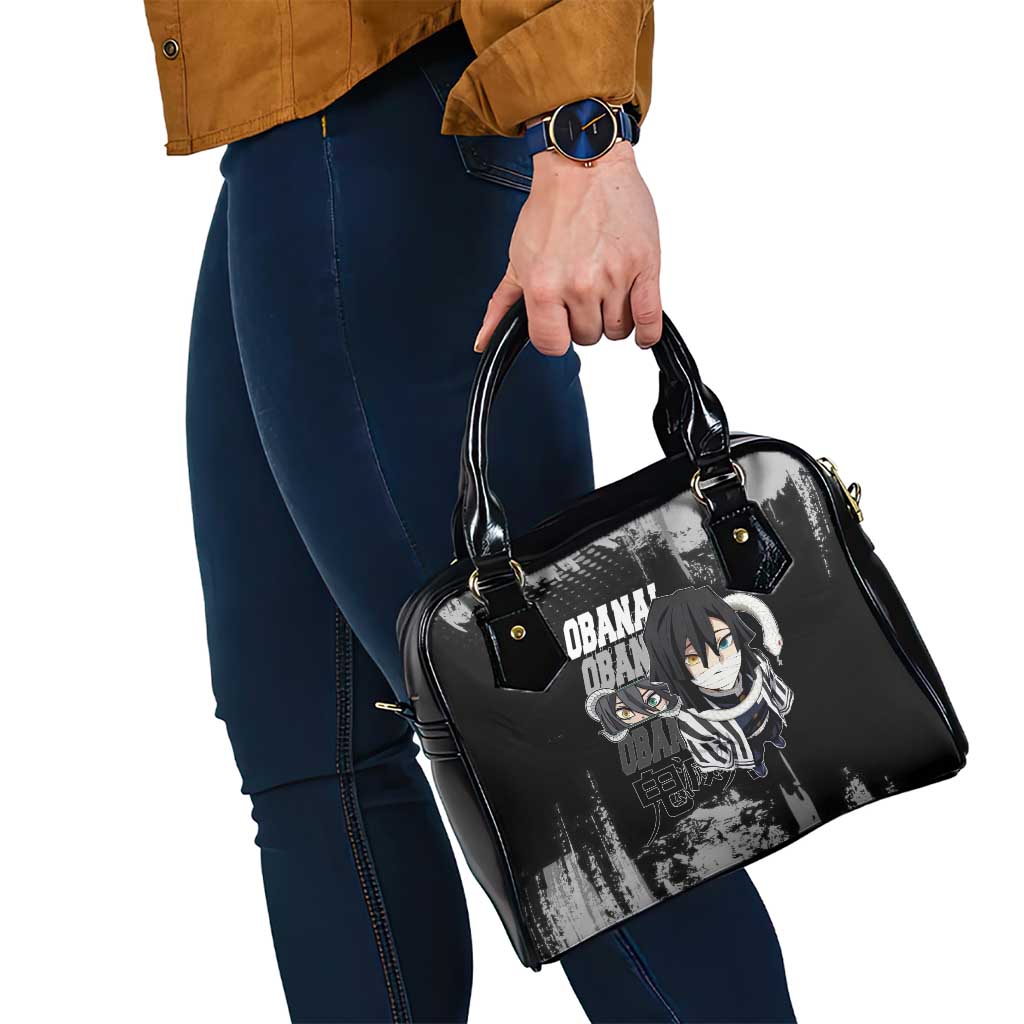Obanai Iguro Demon Slayer Monochrome Shoulder Handbag Design with Snake and Grunge Texture - The Mazicc