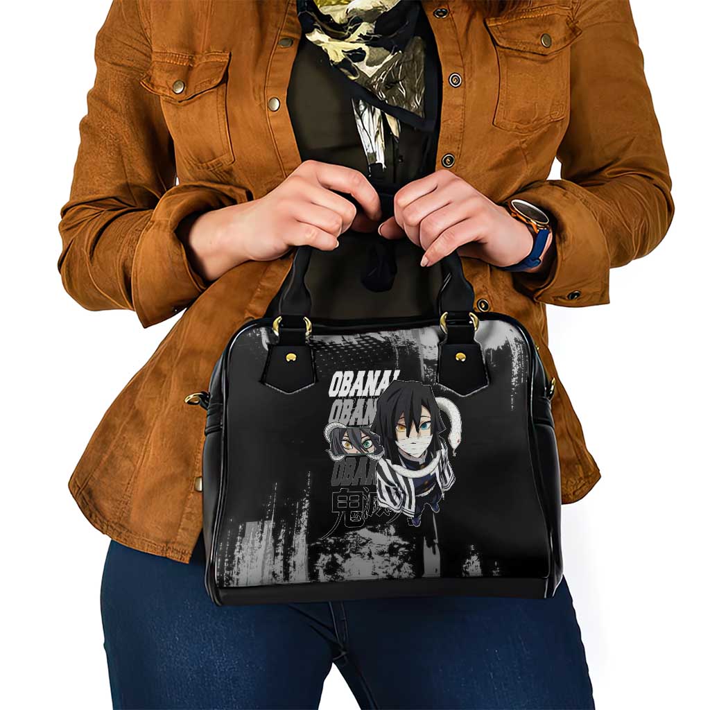 Obanai Iguro Demon Slayer Monochrome Shoulder Handbag Design with Snake and Grunge Texture - The Mazicc