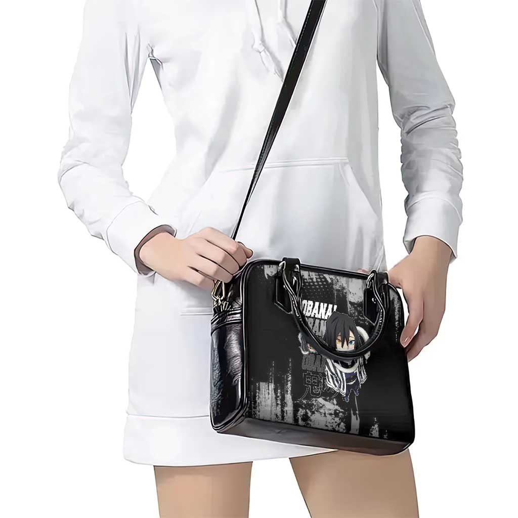 Obanai Iguro Demon Slayer Monochrome Shoulder Handbag Design with Snake and Grunge Texture - The Mazicc