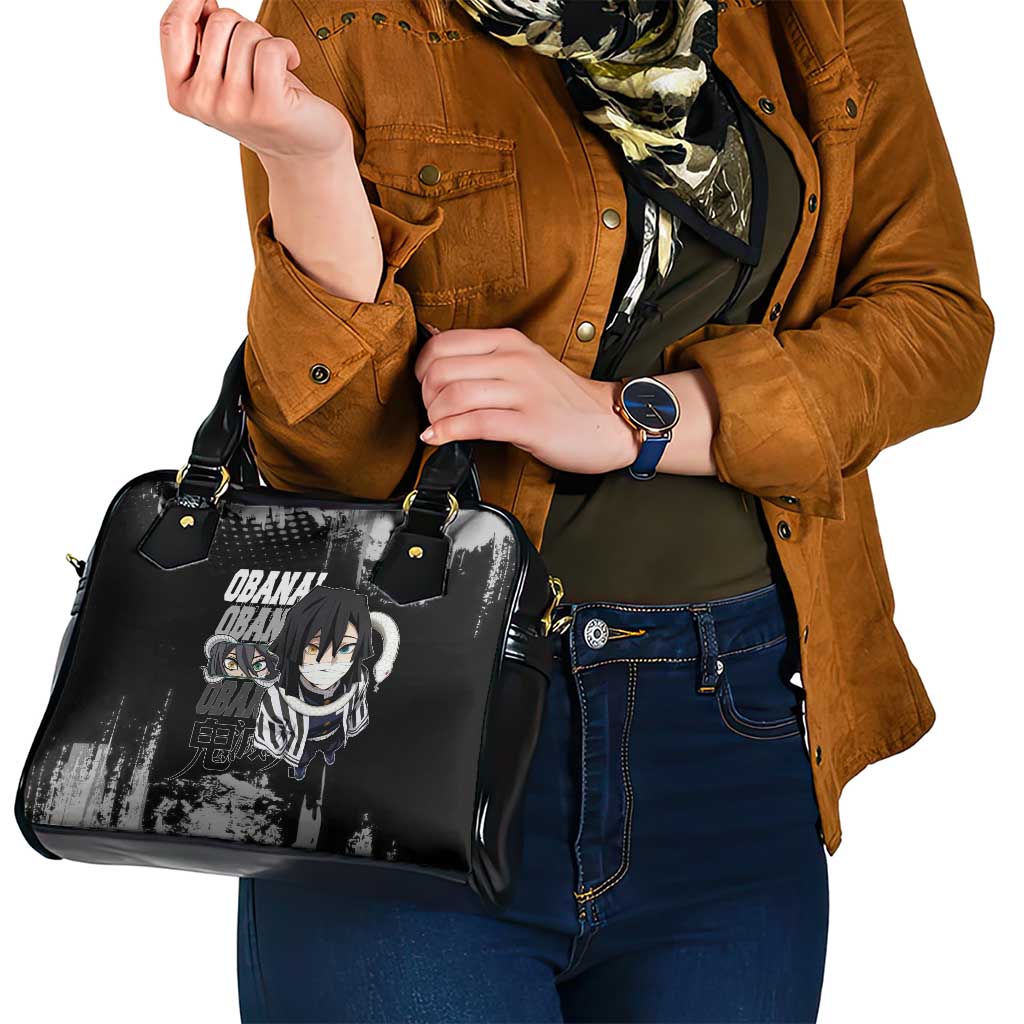 Obanai Iguro Demon Slayer Monochrome Shoulder Handbag Design with Snake and Grunge Texture - The Mazicc