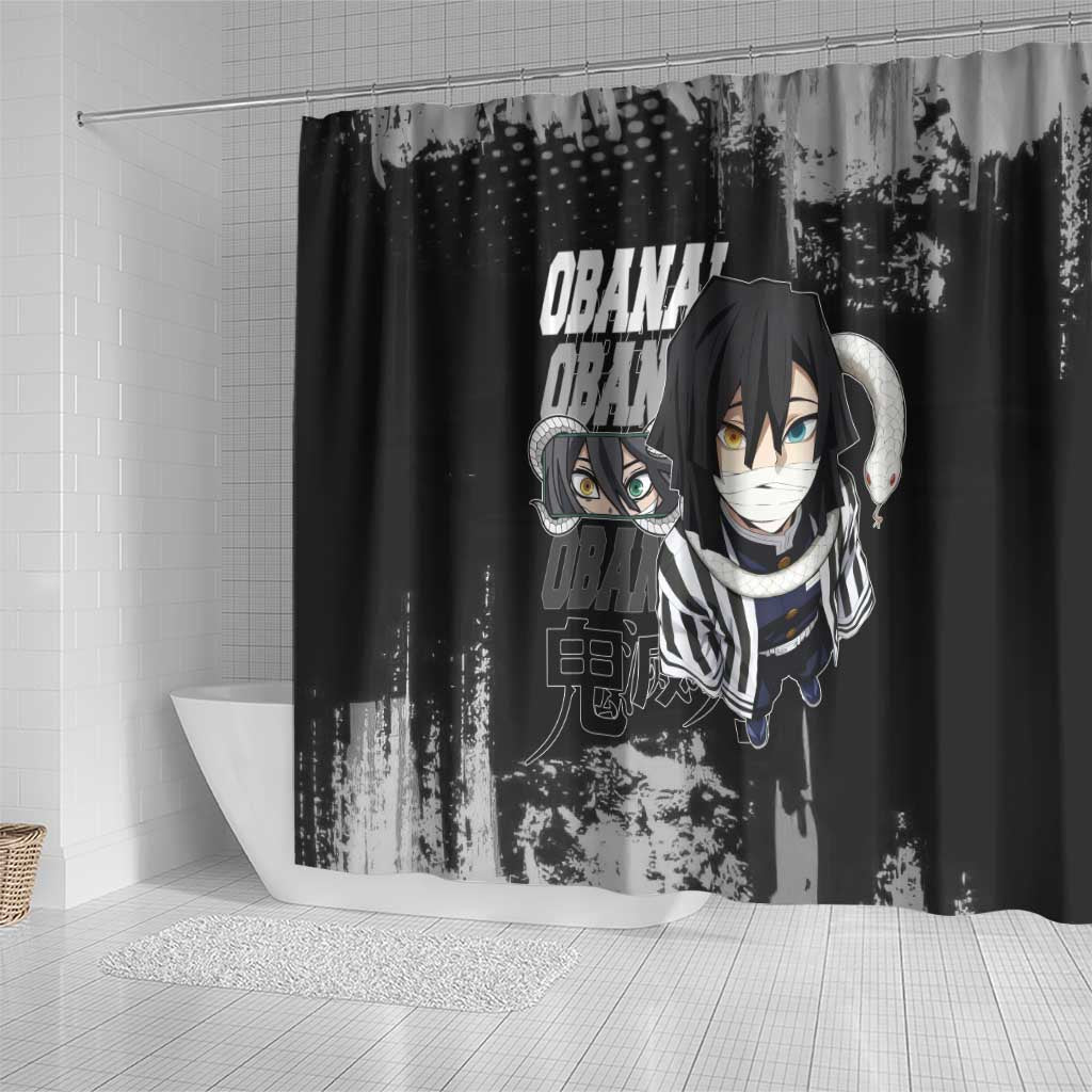Obanai Iguro Demon Slayer Monochrome Shower Curtain Design with Snake and Grunge Texture - The Mazicc