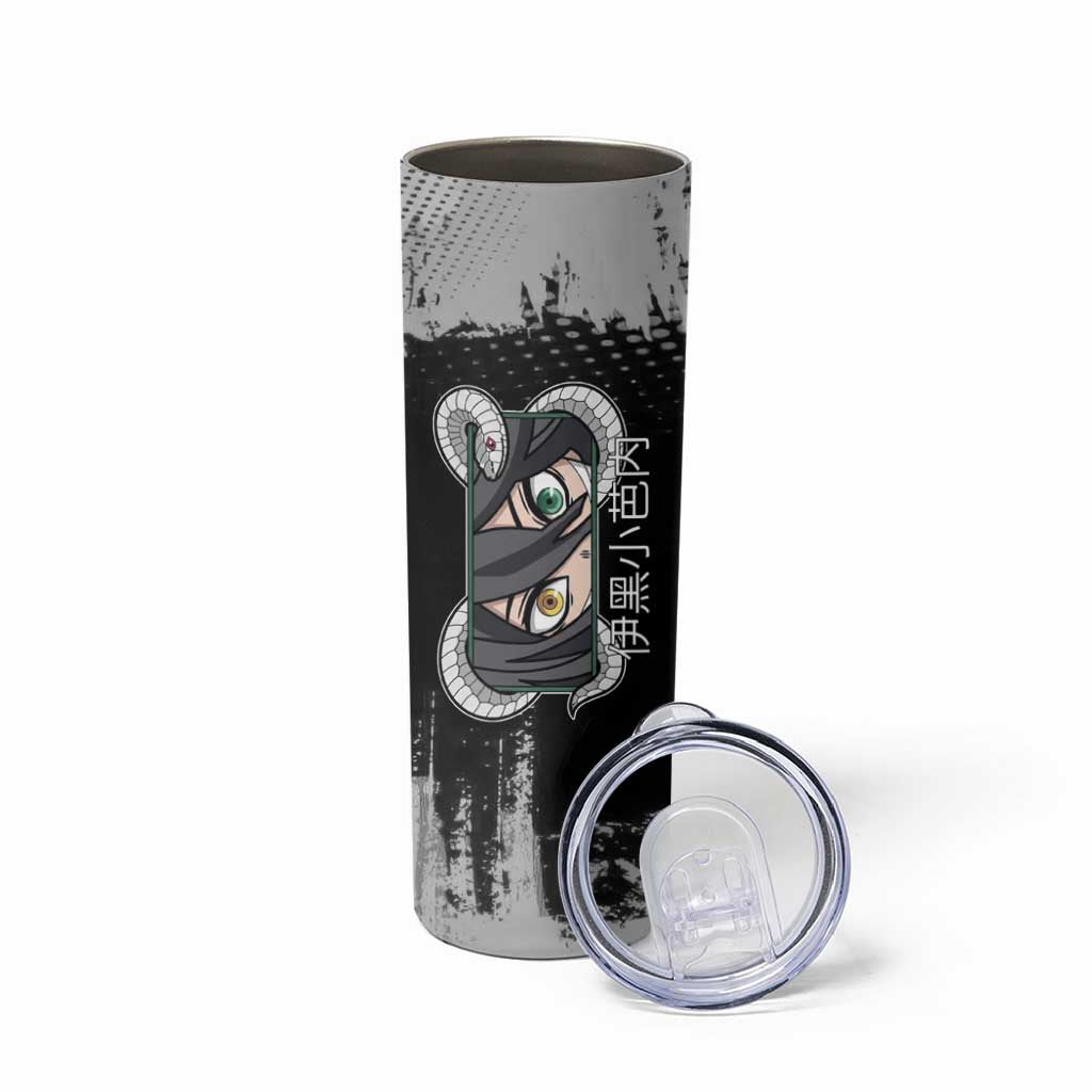 Obanai Iguro Demon Slayer Monochrome Skinny Tumbler Design with Snake and Grunge Texture - The Mazicc