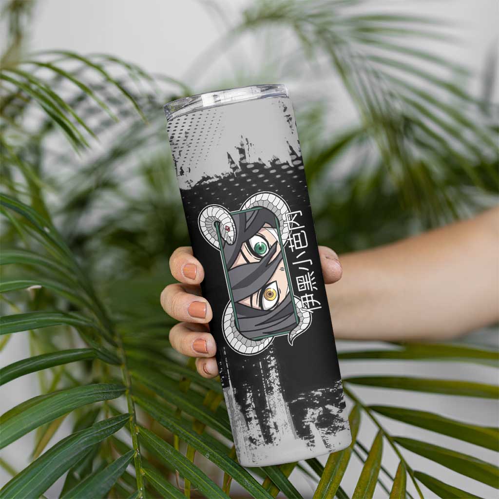 Obanai Iguro Demon Slayer Monochrome Skinny Tumbler Design with Snake and Grunge Texture - The Mazicc