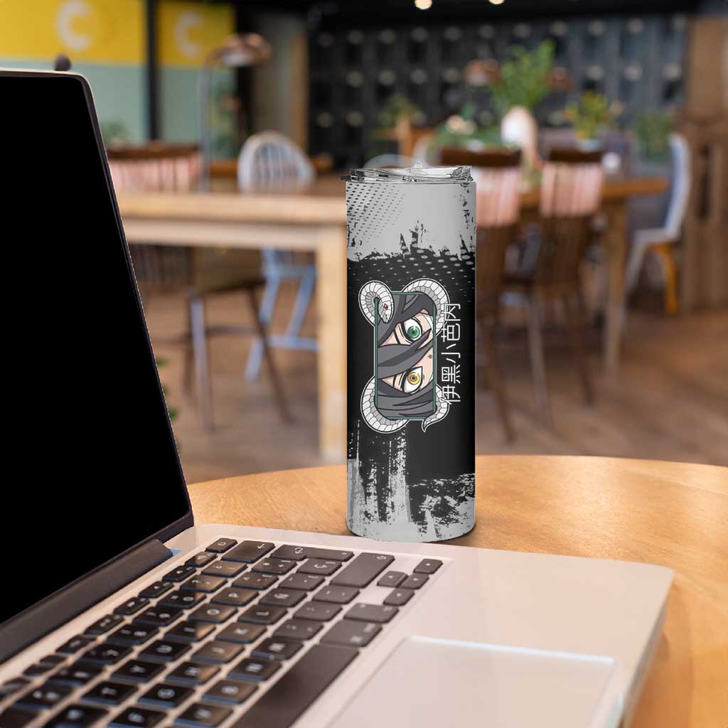 Obanai Iguro Demon Slayer Monochrome Skinny Tumbler Design with Snake and Grunge Texture - The Mazicc