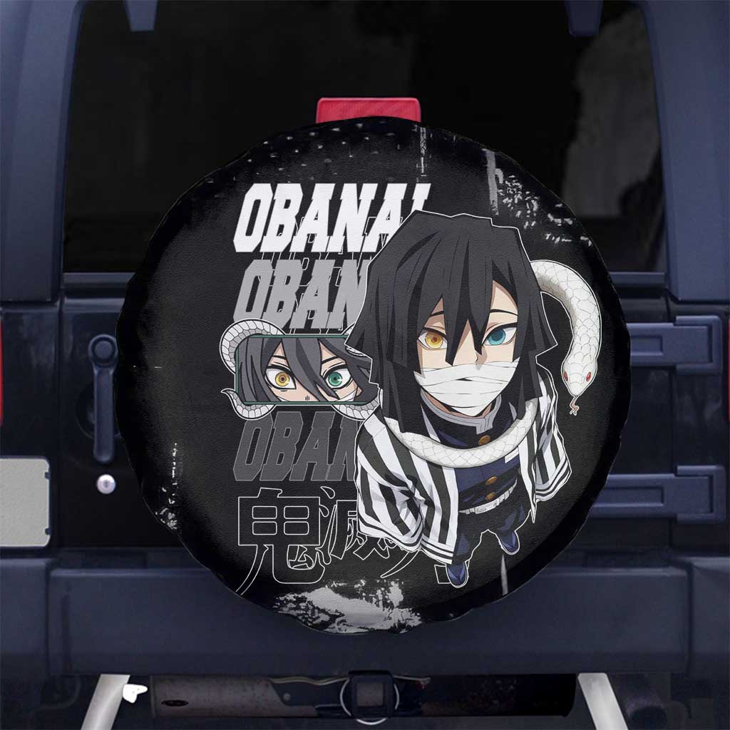 Obanai Iguro Demon Slayer Monochrome Spare Tire Cover Design with Snake and Grunge Texture - The Mazicc