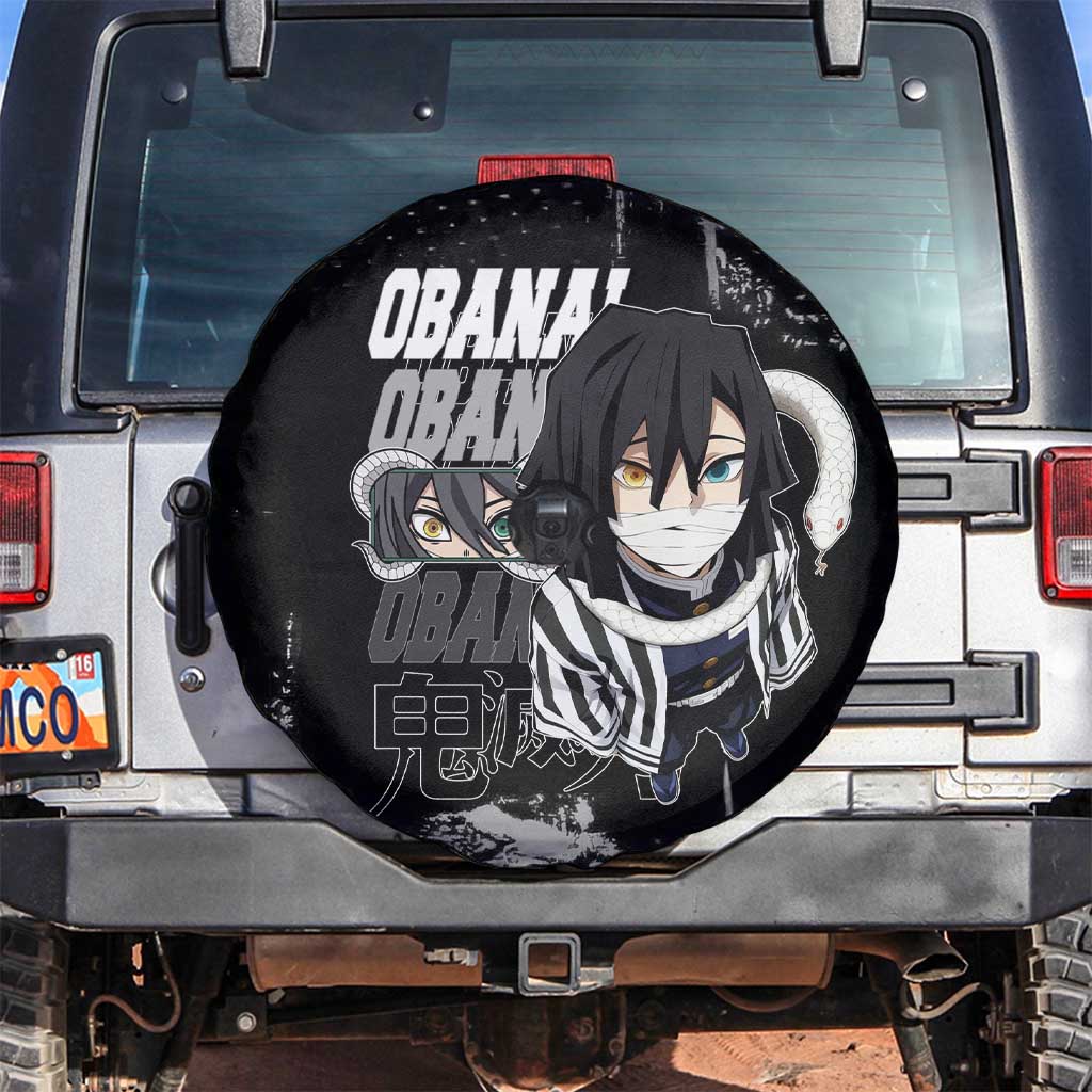 Obanai Iguro Demon Slayer Monochrome Spare Tire Cover Design with Snake and Grunge Texture - The Mazicc