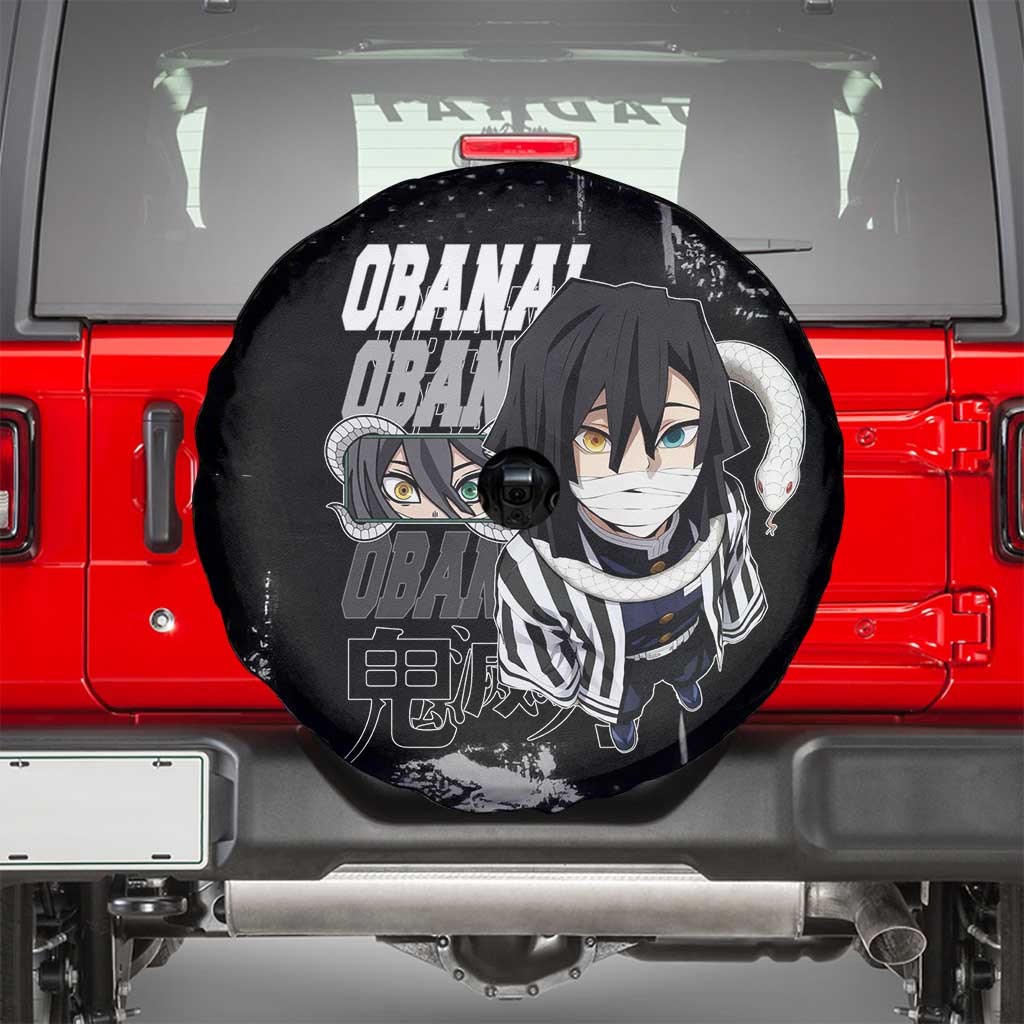 Obanai Iguro Demon Slayer Monochrome Spare Tire Cover Design with Snake and Grunge Texture - The Mazicc