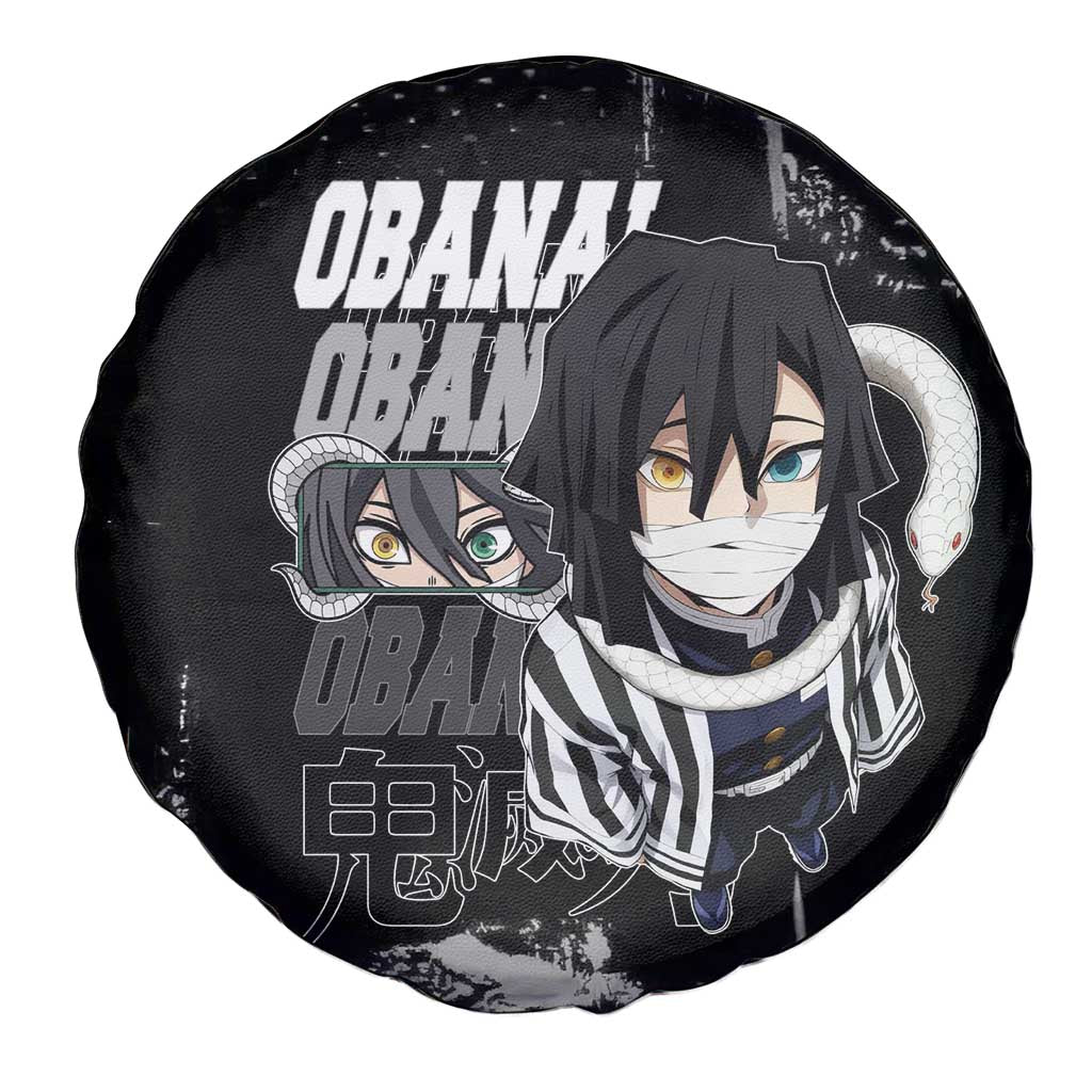 Obanai Iguro Demon Slayer Monochrome Spare Tire Cover Design with Snake and Grunge Texture - The Mazicc