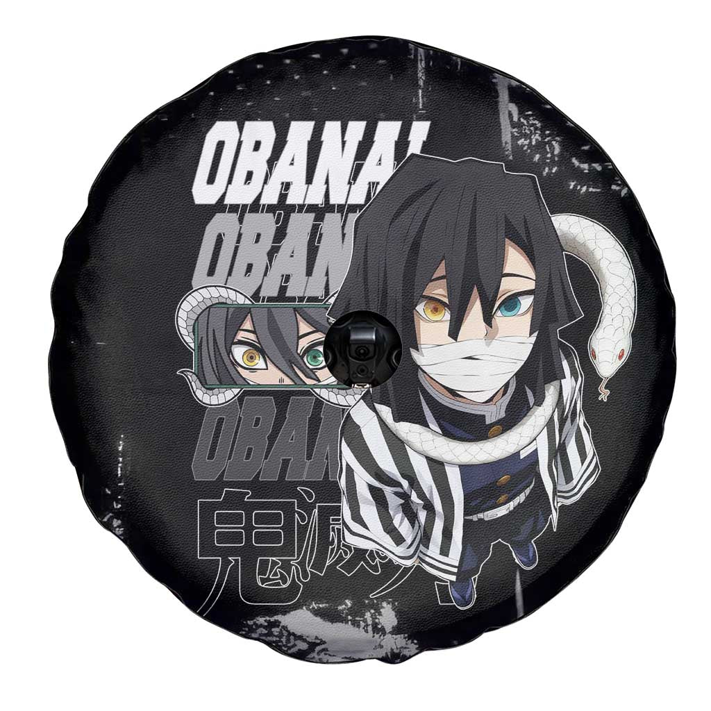 Obanai Iguro Demon Slayer Monochrome Spare Tire Cover Design with Snake and Grunge Texture - The Mazicc