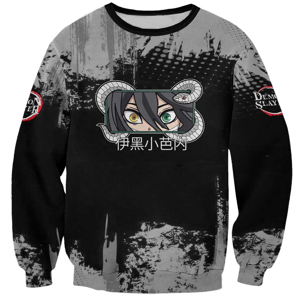 Obanai Iguro Demon Slayer Monochrome Sweatshirt Design with Snake and Grunge Texture - The Mazicc